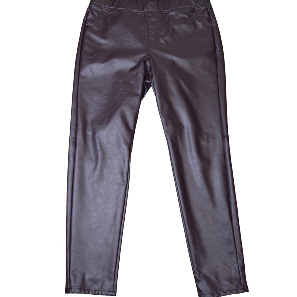 J. Jill Vegan Leather Pull On Slim Leg Pants, Size Medium‎ - Deep Brown Color